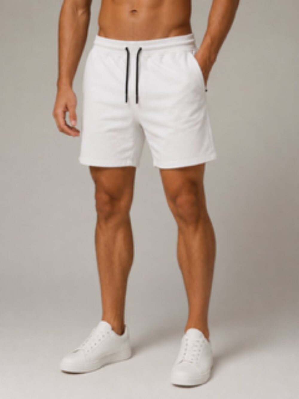 The Postgame Short by Fabletics Men size Medium Classic White W/Black Drawstring
